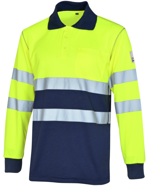 Warnschutz Polo Lumen mit langen Ärmeln gelb blau